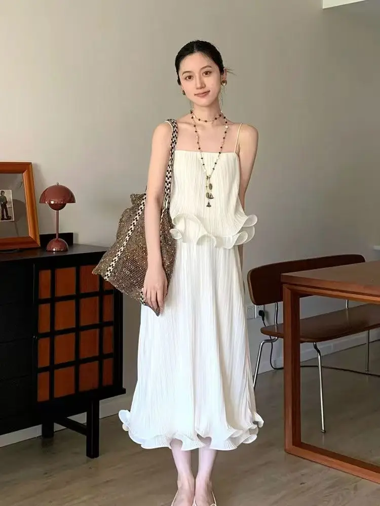

2024 Summer Ruffle Top & Skirt Set - Sweetheart Neckline Two Piece Outfit, Romantic Date & Vacation Dress f176