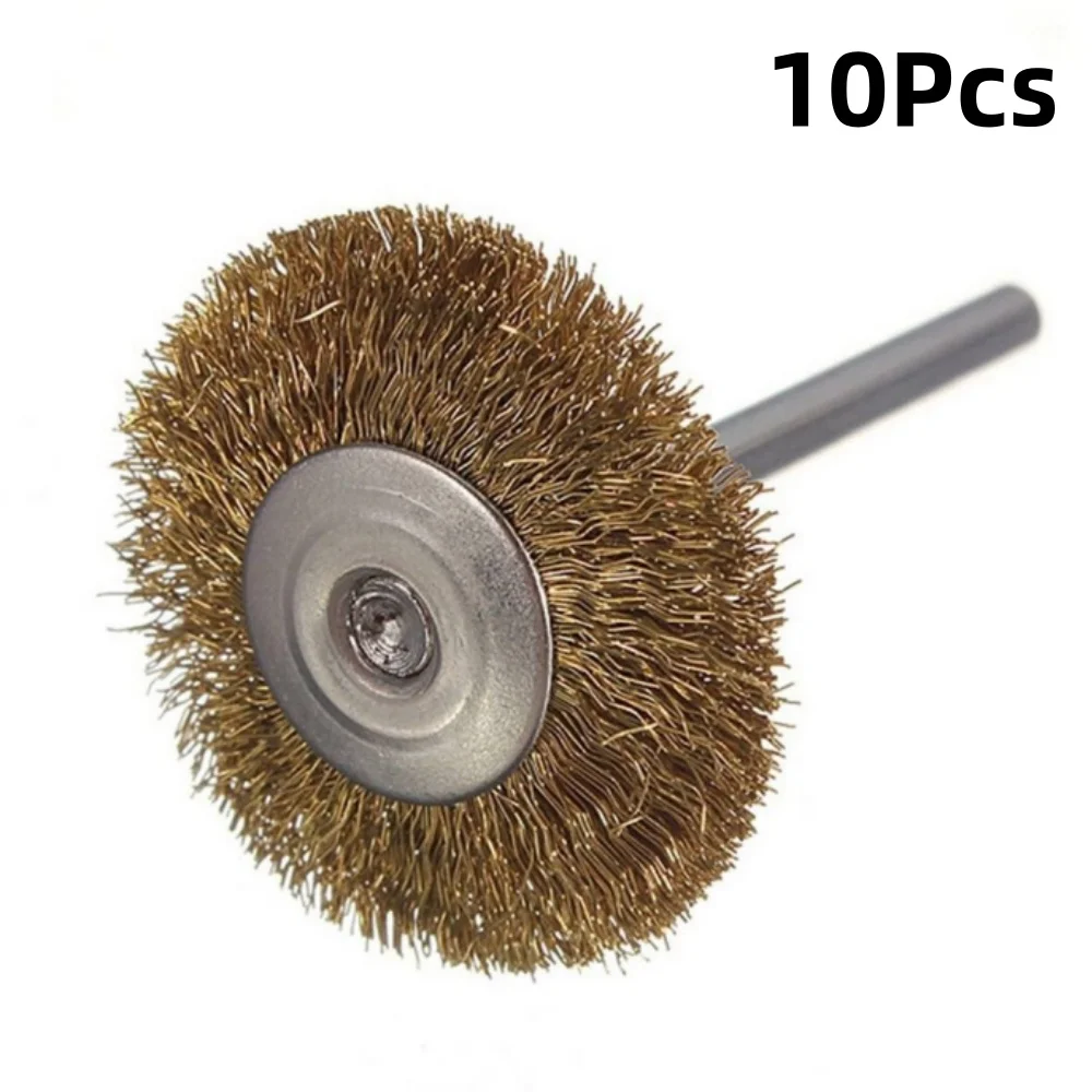 10 Pack Copper Wire Brush Wheel Cup Round Brushes Set Coarse Crimped 3*22mm Shank Wire Wheel for Dreme Drill Attachment Tool