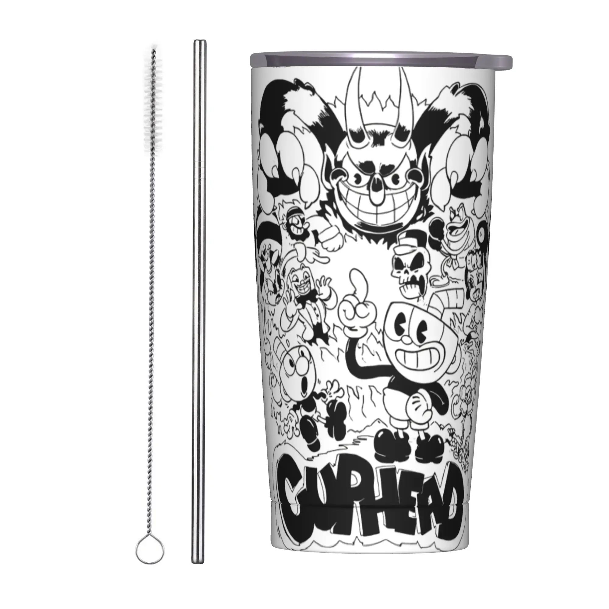 Cuphead Don't Deal with the Devil Tumbler Vacuum Insulated  Coffee Cups Vacuum Flask Double Wall Mugs Water Bottle, 20oz