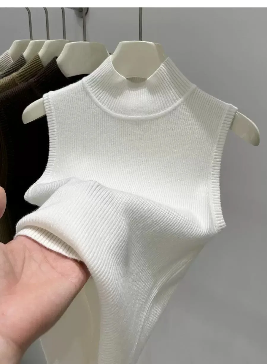 AOSSVIAO 2026 Sommer Neu Mock Neck Ärmellos Damen Strickpullover Slim Fit Basic Sweater Tank Top Vielseitige Innenbekleidung – Detail 5