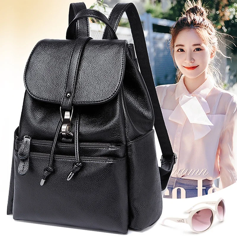 Ladies Large Capacity Soft Leather Backpack Fashionable Versatile Travel Bag 2024 New Arrival Commuter Style