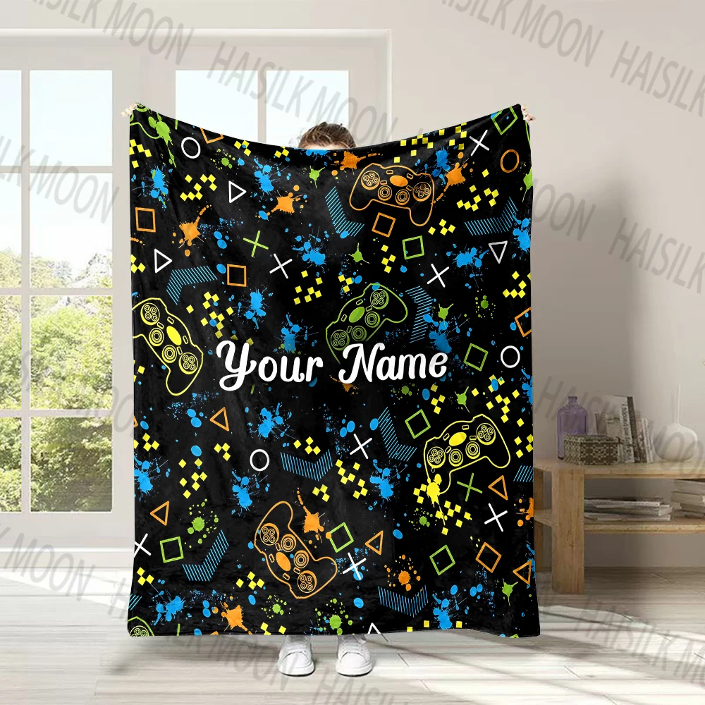 Personalized Customized Name Blanket Game Controller Handle Print Warm and Comfortable Blanket for Sofa Bed Travel Camping Car