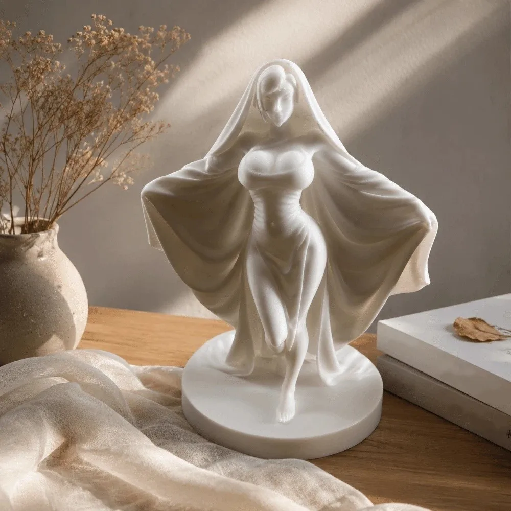 Luminous Desktop Ornaments 3D Printed Character Model Cloak Woman Statue Mysterious Decorations Deity Sculpture Halloween Decor