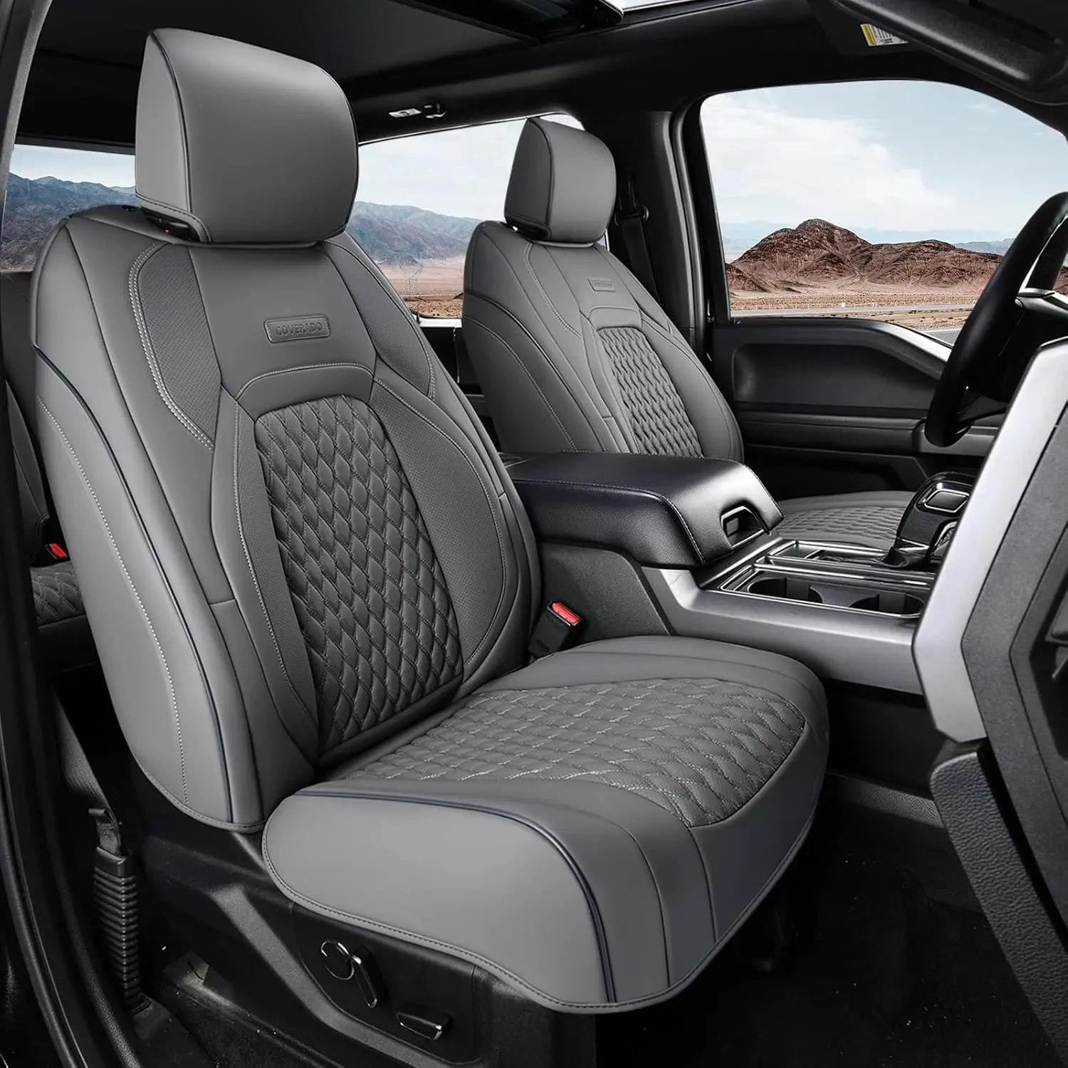 Toyota Tundra Front Seat Protection for 2007-2013 & 2022-2023, Faux Leather, Gray Color, for Truck Interior