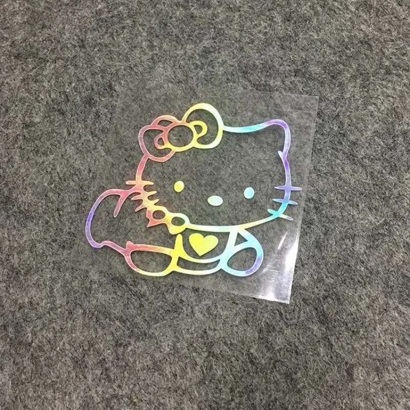 1pc Hello Kitty Car Stickers Rear Windshield Reflective Colorful Laser Diy Sanrios Decal Waterproof Electric Motorcycle Decor