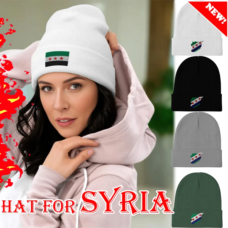 Beanie-Mütze mit Syrien-Flagge für Damen und Herren, Unisex, syrische Karte, Motorhaube, modische Hippie-Strickmütze, Herbst-Grafik-Kopfwickelkappen