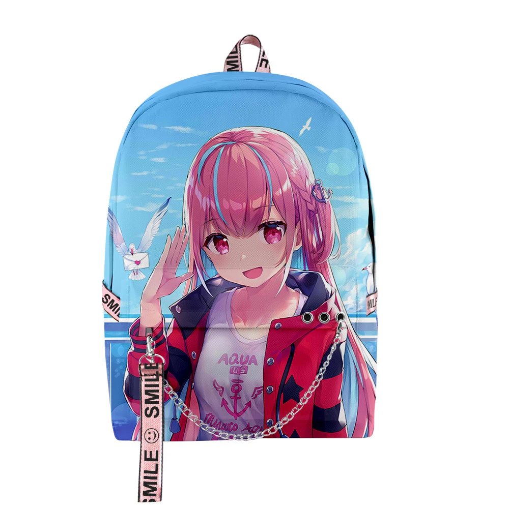 Hip Hop Youthful School Bags Unisex HOLOLIVE Minato Aqua Travel Bags 3D Print Oxford Waterproof Notebook Shoulder Backpacks