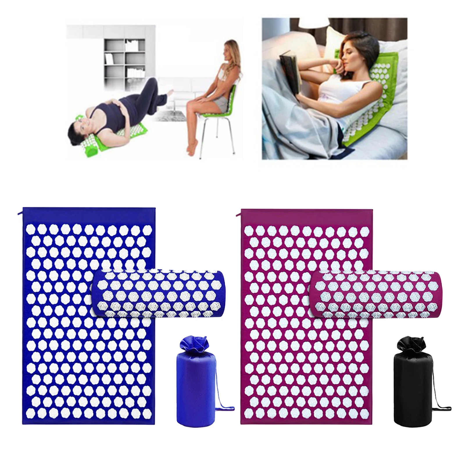 

Acupressure Mat & Pillow Set Pain Acupoint Acupuncture Massage Cushion Pillow Yoga Mat, Nerves and Improve Circulation