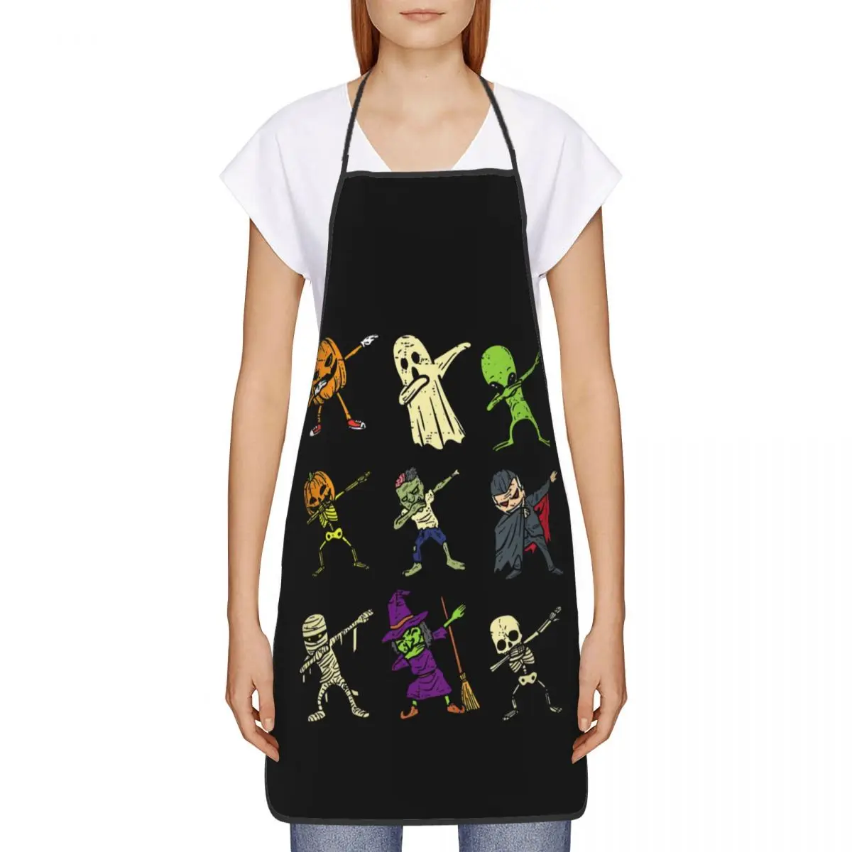 Custom Funny Pumpkin Skeleton Ghost Alien Zombie Bib Apron Unisex Chef Halloween Tablier Cuisine for Cooking Baking Gardening