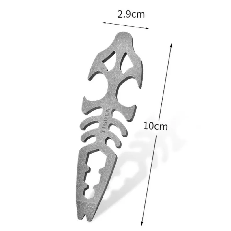 Titanium Alloy EDC Crowbar Fish Bone Shape Pry Bar with Necklace Keychain Gift Multifunctional EDC Survival Tool Bottle Opener