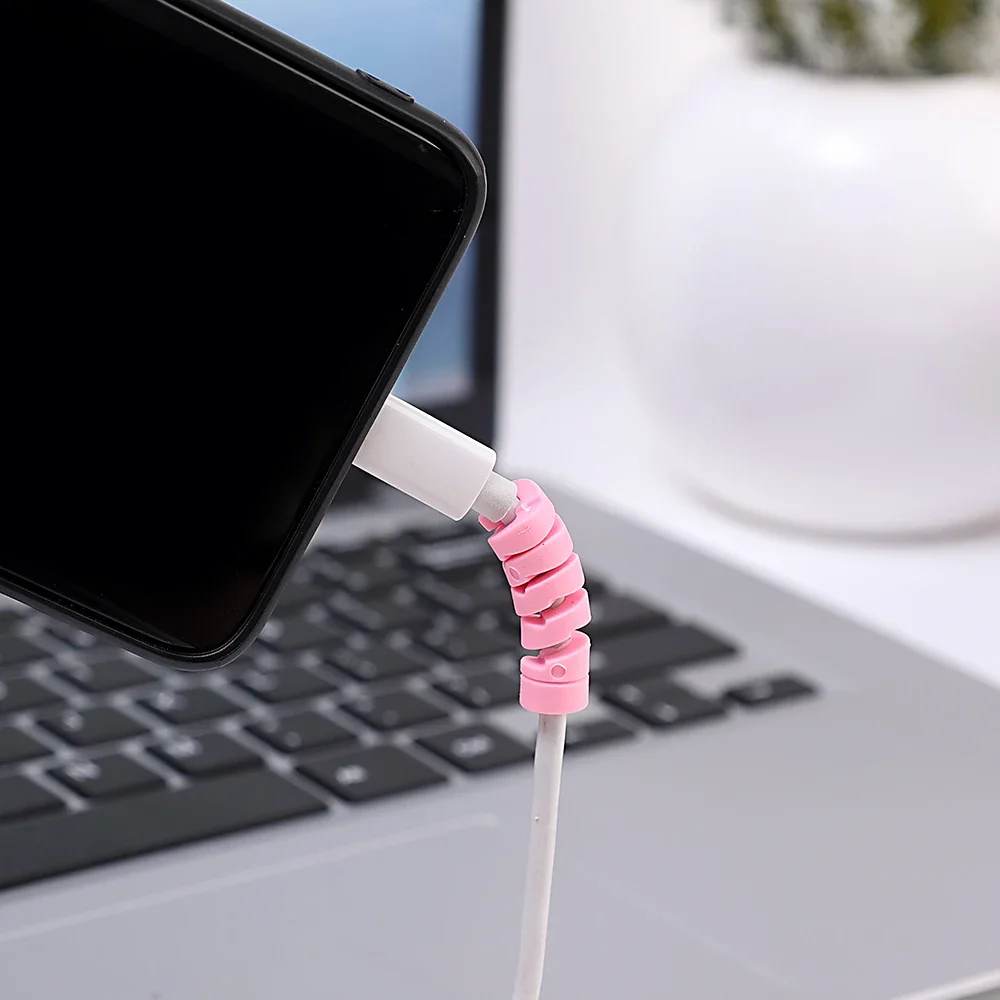 1/10PCS Silicone Cable Protector Data Cord Spiral Winder Organizer Cover for iphone USB Charger Wire Anti Break Protectors