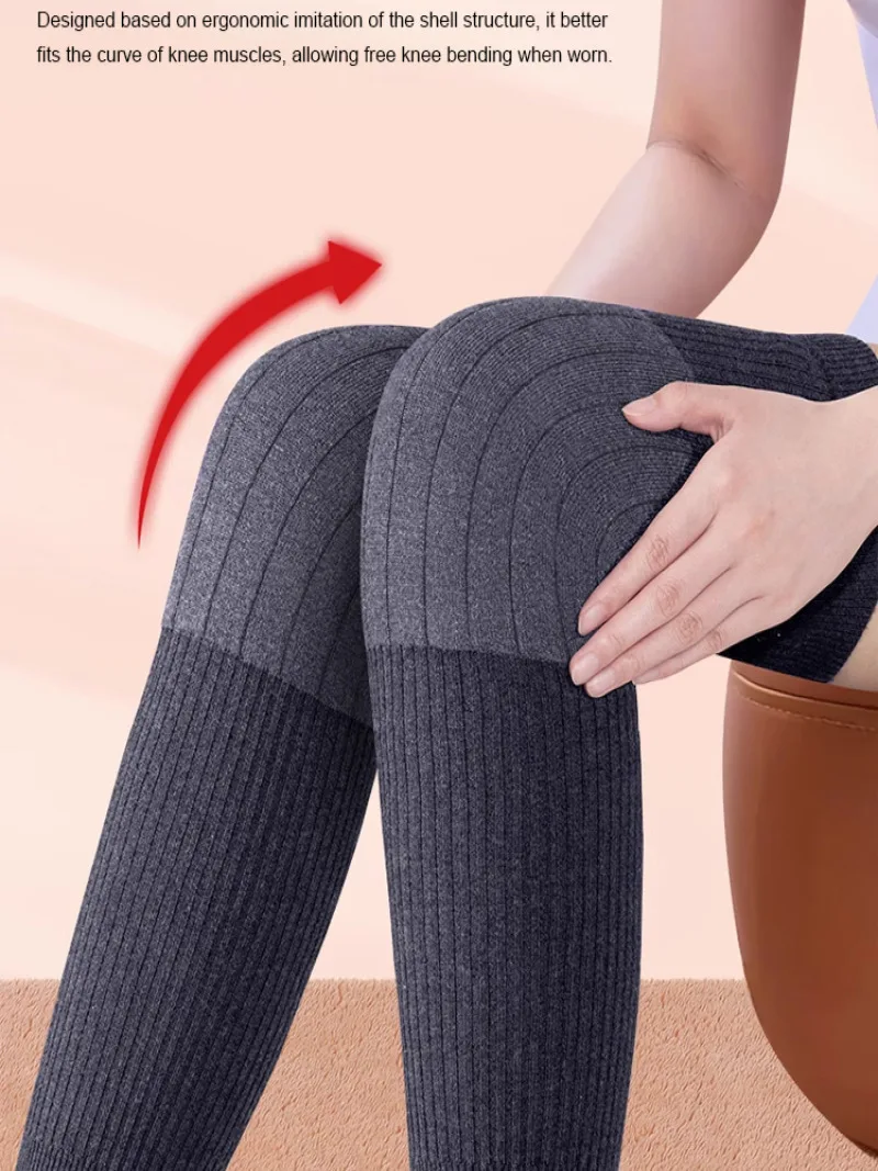 Ginocchiere invernali calde per uomo e donna, ginocchiere ispessite foderate in pile di lunghezza estesa, supporto elastico antiscivolo, per tutti i giorni