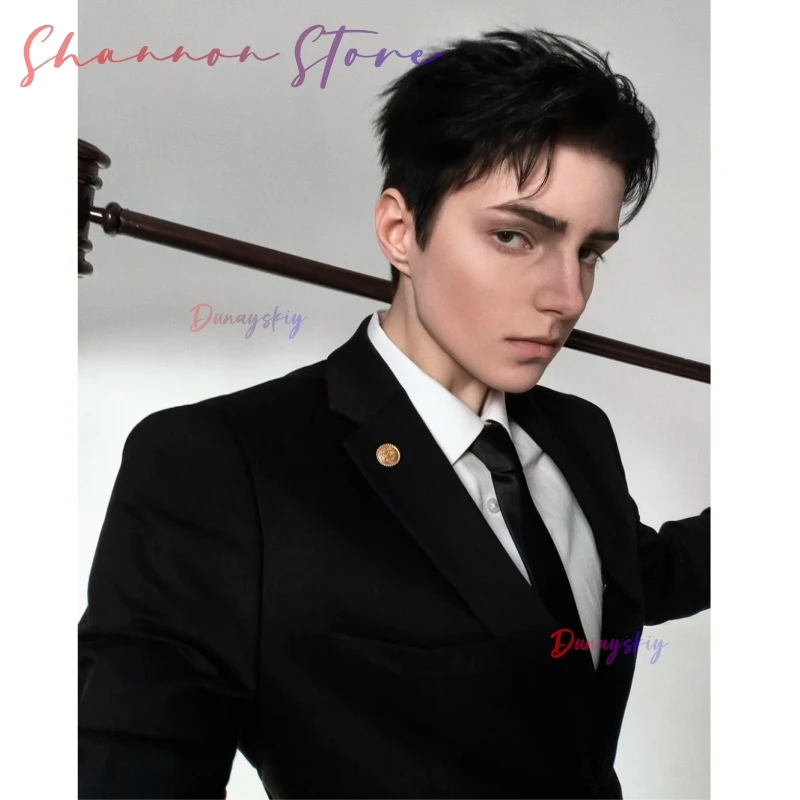 

Hiromi Higuruma Handsome Short Black Wigs Slicked Back Synthetic Hair Halloween Christmas Party Cos Anime Juts Isen Cosplay