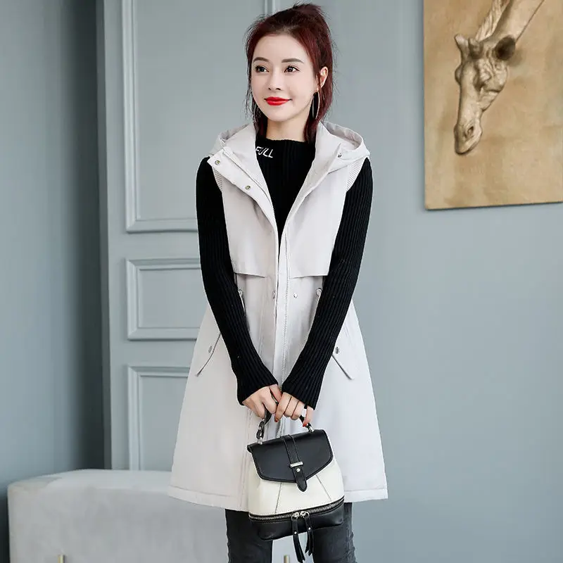 

Women Soild Color Thicken Outerwear Female Casual Cotton Padded Hooded Collar Sleeveless Warm Jacket Coat Vest for G823