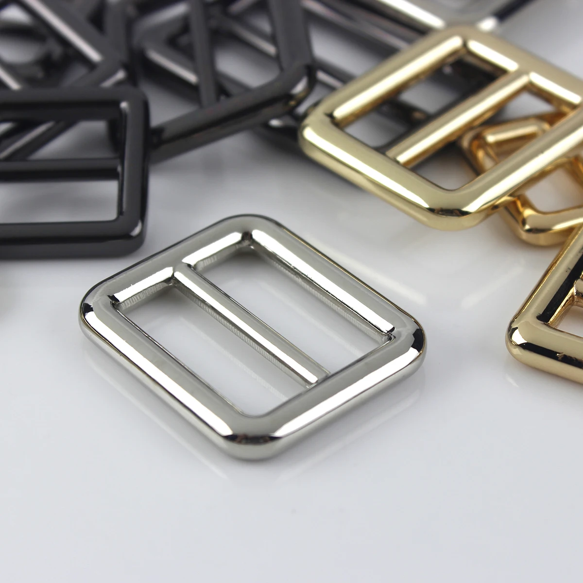 1x Metal Tri-Glide Buckle Bag Strap Adjustment Buckle Square Ring for Leather Craft Bag Parts Backpack Shoulder Belt Accessories