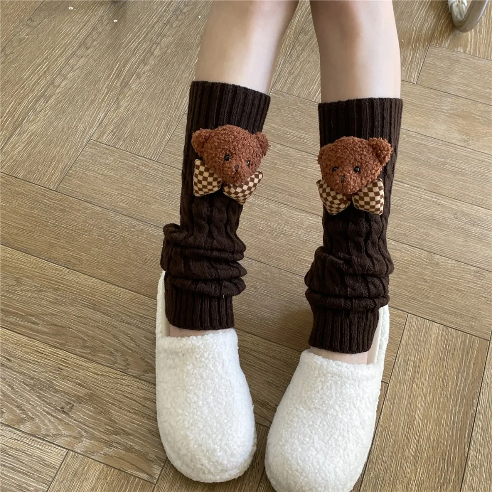 Trendy Cartoon Bear Knitted Leg Warmers Boot Cuffs Y2K Heap Plush Stockings Footcover Crochet Arm Ankle Warmer Women