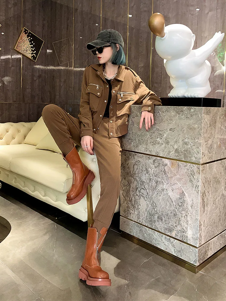 

2022 Spring Autumn New Fashion Casual Workwear Two-piece Suit Women's Handsome Jacket + Harem Pants Street Pants Two piece Sets