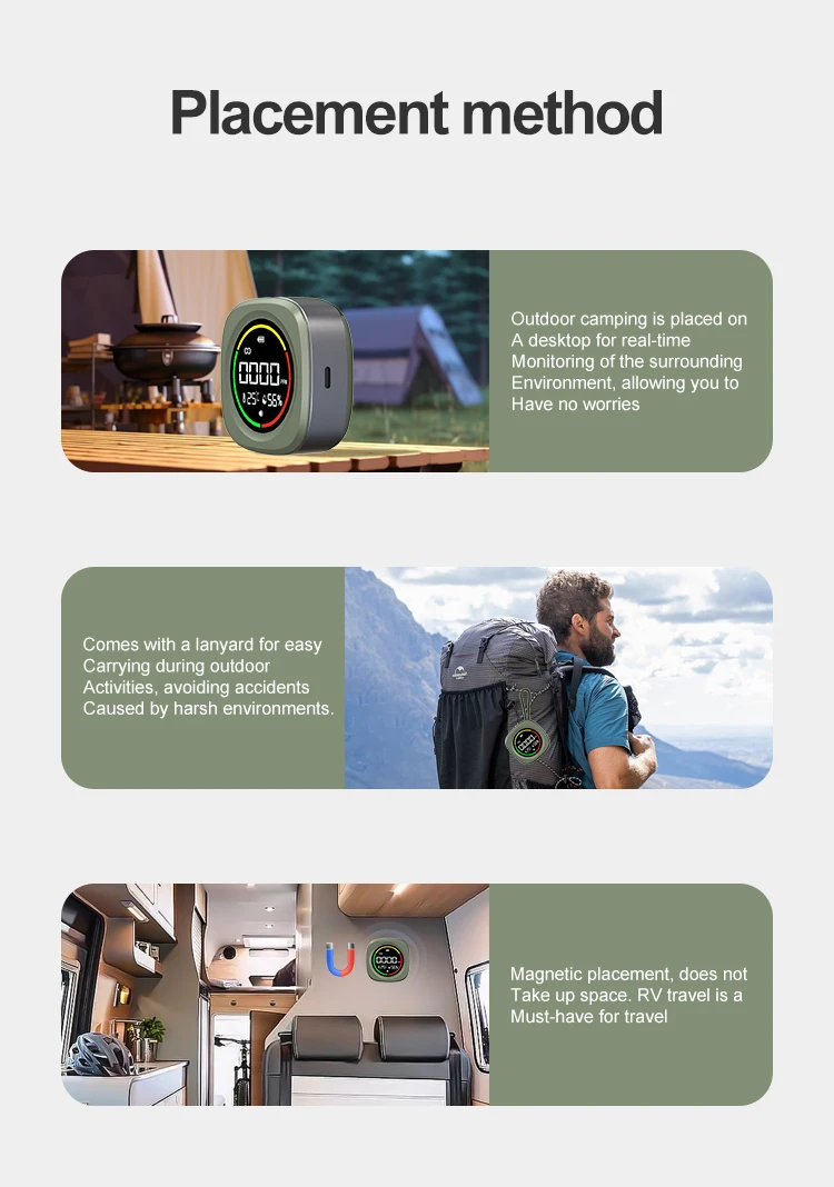 K5 3-in-1 Portable Carbon Monoxide Detector CO Air Quality Portable Monitor HD L