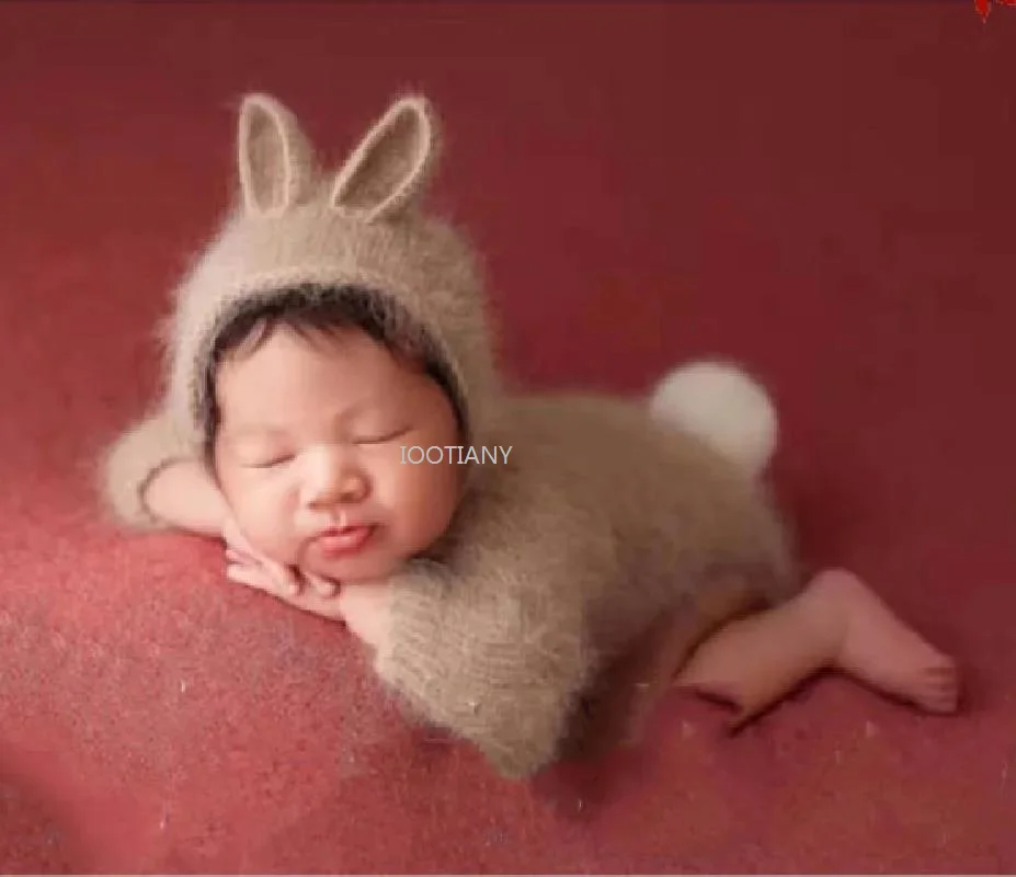 New Cute Bunny Cosplay Photography Costume Fashion Newborn Boys Girls Baby Photo Shoot Props Outfits Crochet Clothes With Hat