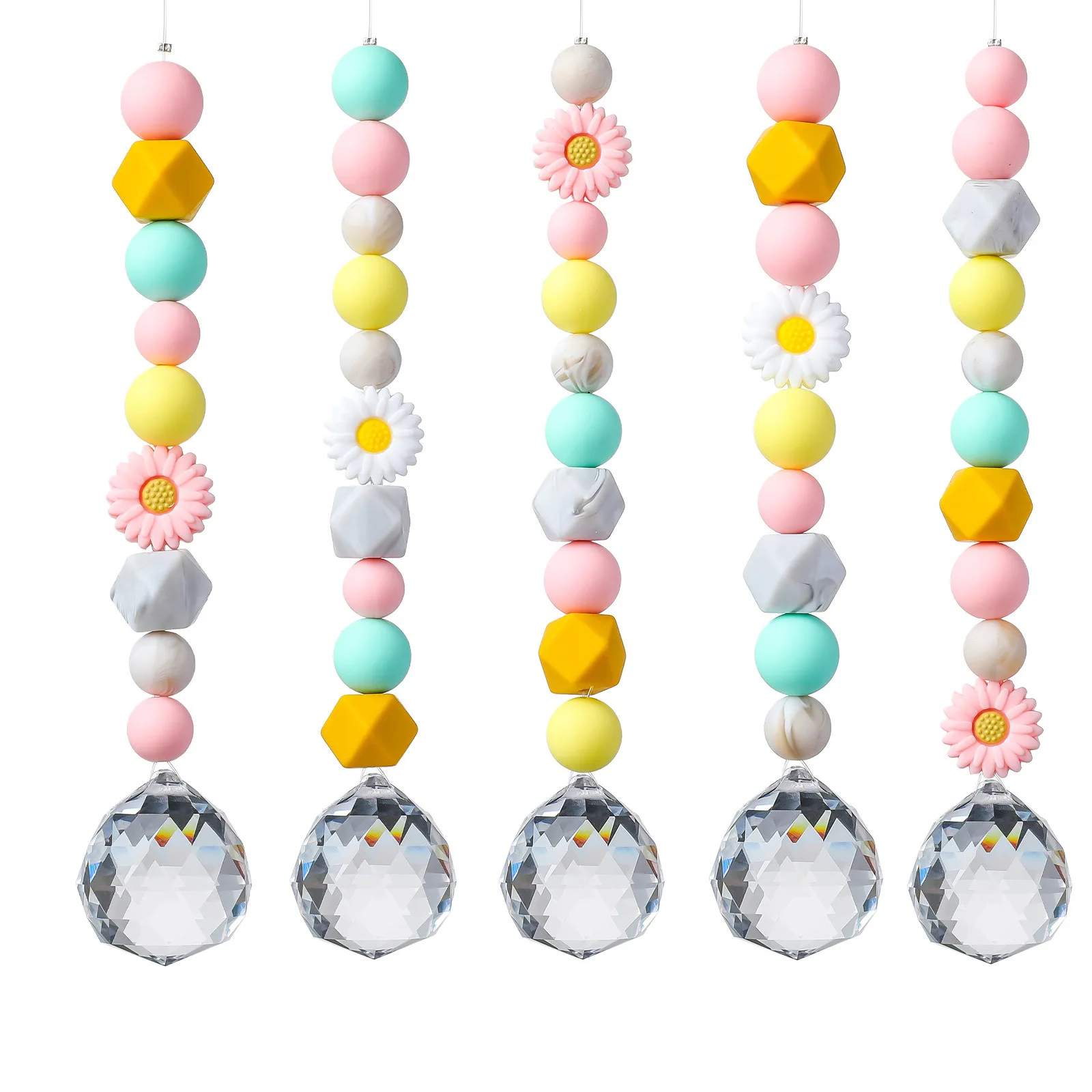 Boho for daisy Sun Catchers with Faceted Gemstone Ends and Soft Silicone Beads for Natural Light Diffusion Indoors