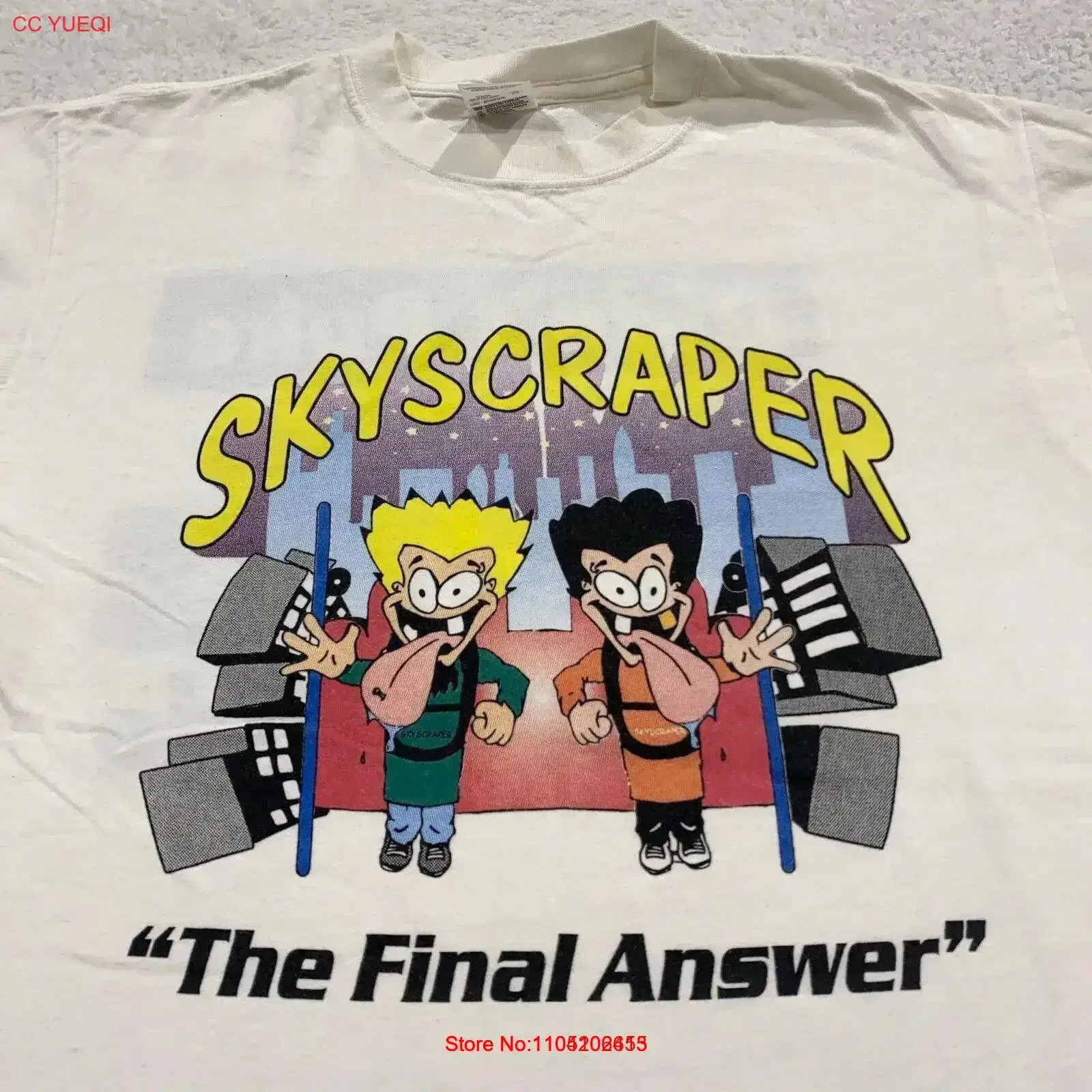 

vtg Футболка SKYSCRAPER THE FINAL ANSWER ROLLER COASTER M didn't puke pee ride vintage Washed homme слегка уличная одежда