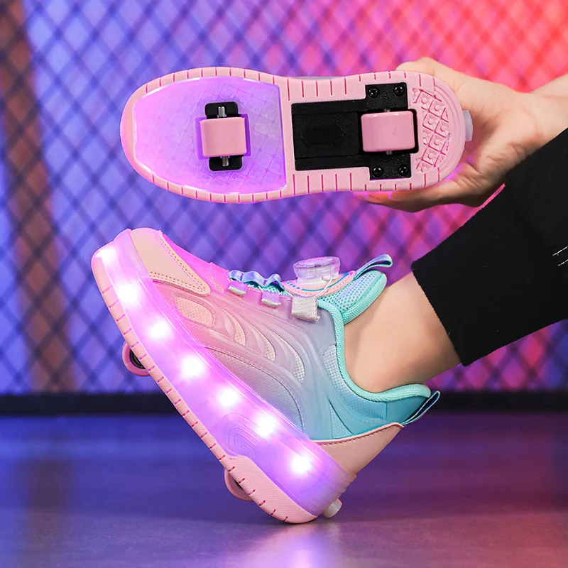 Sneakers Led Light Shoes Children\'s Kids Boys Girls USB Charging Glowing Sport Wheels Outdoor Parkour Roller Skate Shoes