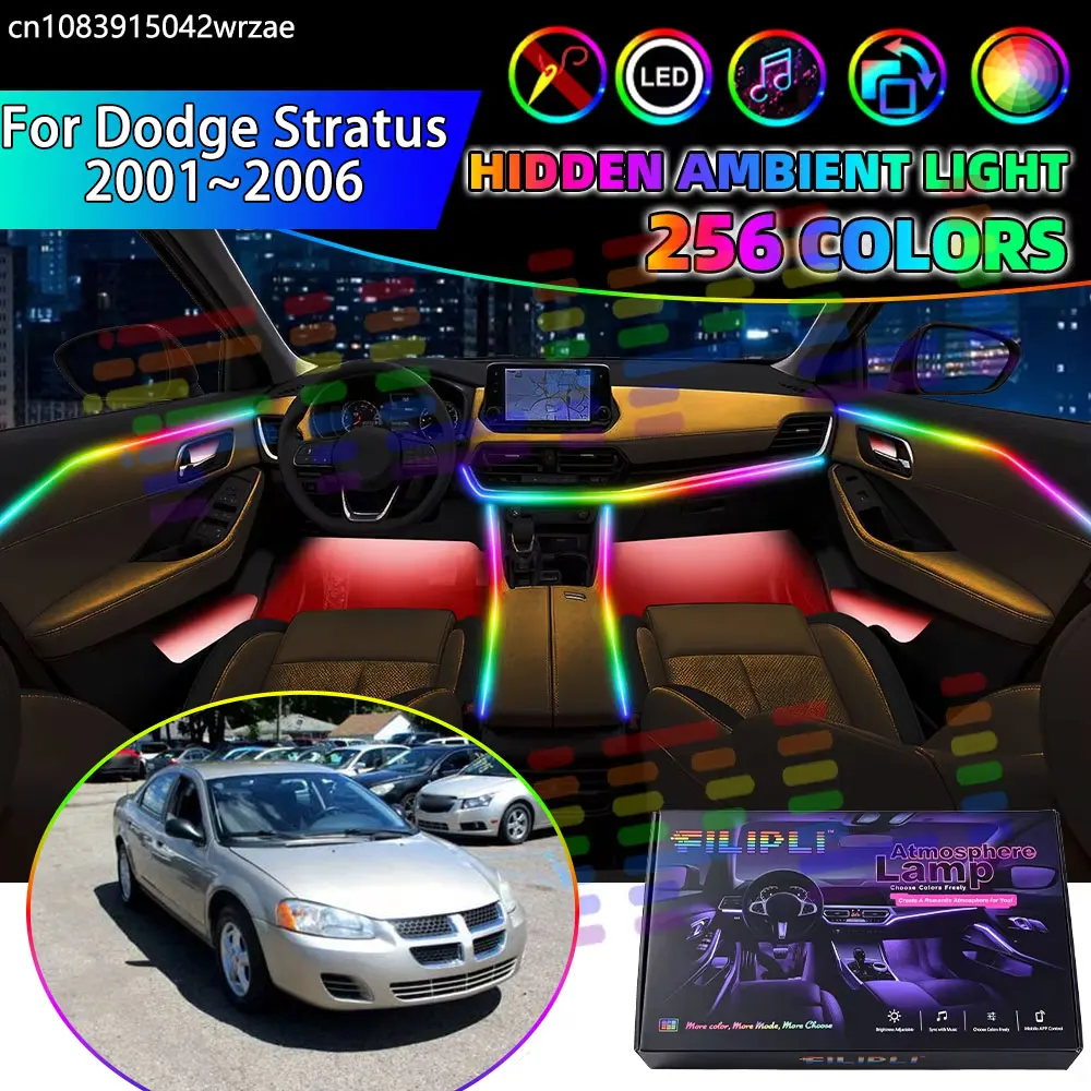 For Dodge Stratus 2001~2006 MK2 RGB Car Interior Ambient Lights Strips Breathing Lighting Kit App Control LED strips Accessories