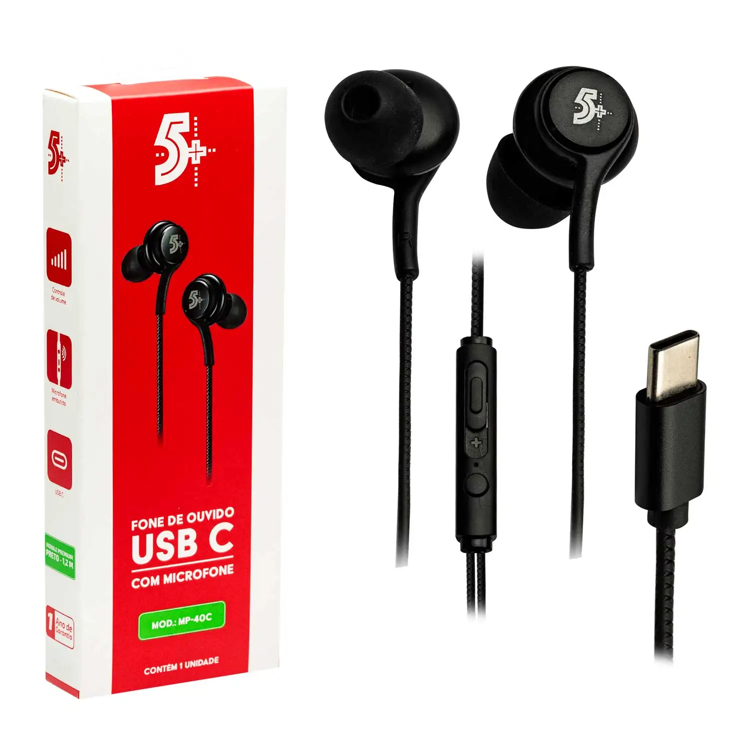 Type C Earphone With Microphone For Smartphone Black