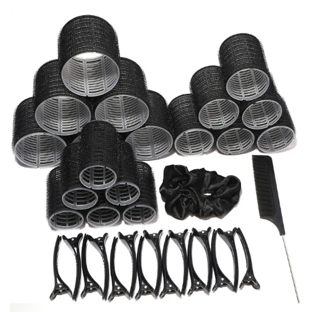 35Pcs Black Self-Grip Hair Rollers Set DIY Lightweight Heatless Hair Curlers with Comb Reusable Curly Hair Roller