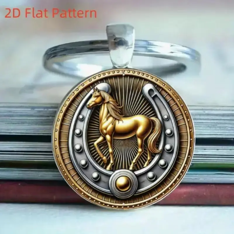 【Y】1Pcs Horseshoe And Horse Pendant With Keyring Metal Retro Horse Lucky Keychain Charm For Men Women Jewelry Gift