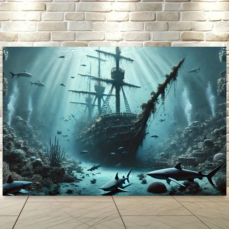 shipwreck underwater adventure background banner tapestry polyester fabric wall covering for living roombedroomoffice decoration