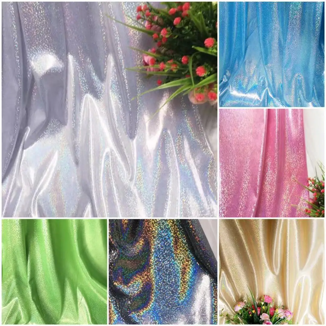 Phantom Laser Stretch Knitted FabricColourful Shiny Hot Stamping FabricClothing Shooting Live Background Fabrics