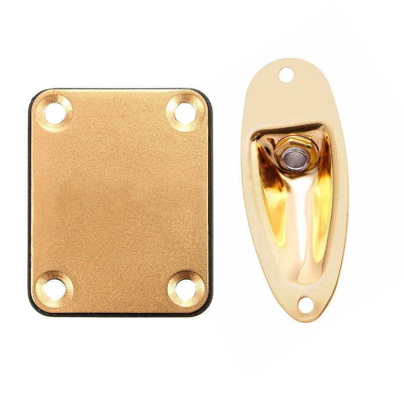 1Set Gold Neck Plate With 4 Screws For Fender Strat Electric Guitar & 1Pcs Boat Output Input Jack Plate Sockets