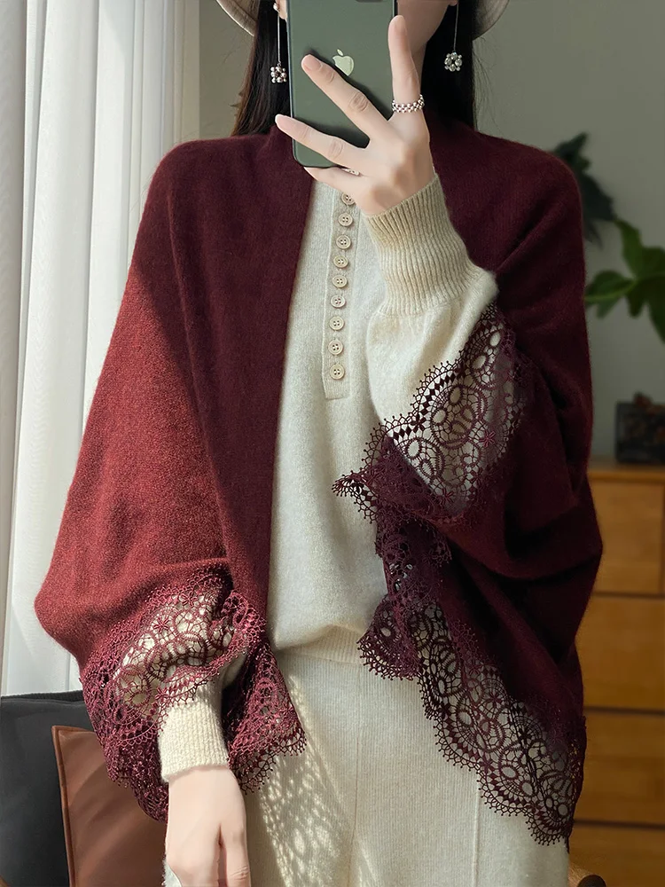 Cárdigan elegante de lana merina para mujer, abrigo suave de estilo coreano, chales, Tops a la moda, 2024, novedad de primavera, 100%