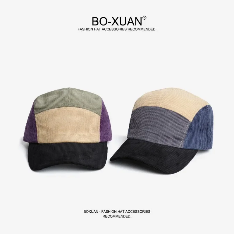 Retro Color Matching Corduroy Women\'s Hats Spring and Autumn Outdoor Versatile American Casual Five-panel Baseball Caps for Men