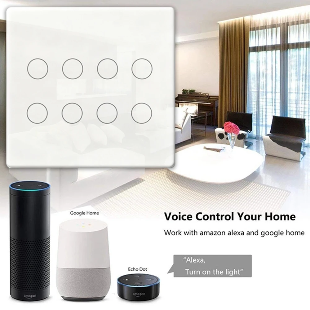 Brazil 4x4 Tuya WiFi 4/6/8 Gang Intelligent Wall Switch Voice Control Touch Sensor LED Light Switches Alexa Google Home 100-240V