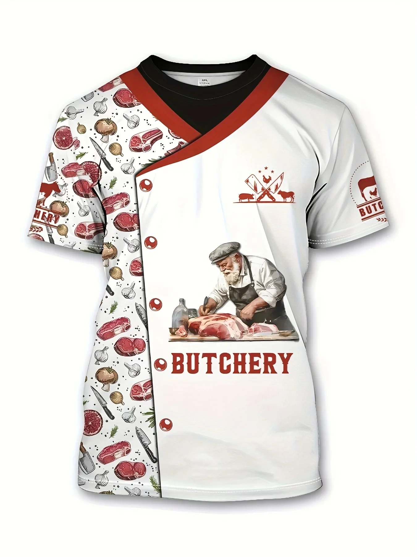 

Elegant Ldies 3D Printed Chef T-Shirt, Western Steak Lovers Crew Neck T-Shirt, Chef Gifta