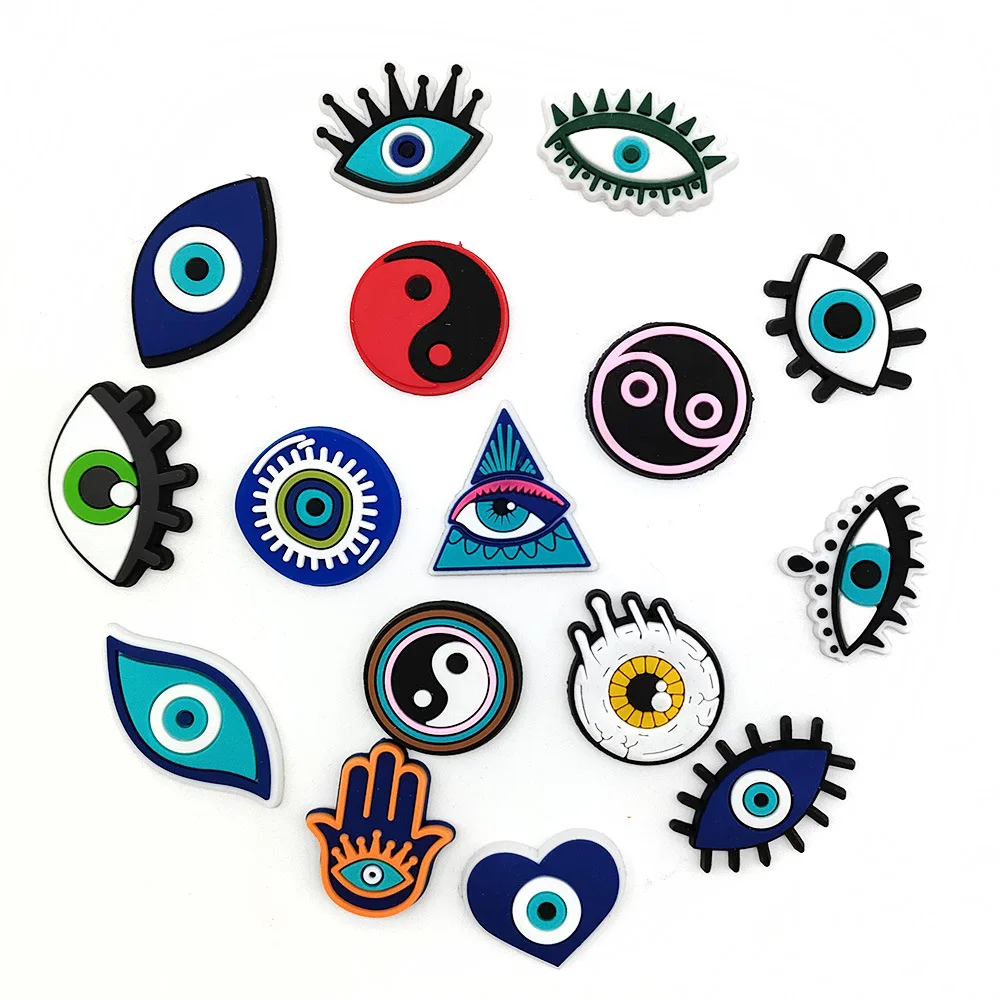 16pcs Cartoon Evil Eye Out Shoe Flower Decorative Buckles DIY Student Shoe Buckle Accessories for Sandals and Slippers Summer