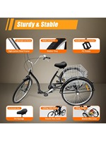 26 Inch Tricycle Adult Tricycle 6 Speed 3 Wheel Trike Bike Height Adjustable Cargo Trike with Basket for Outdoor Sports Shopping