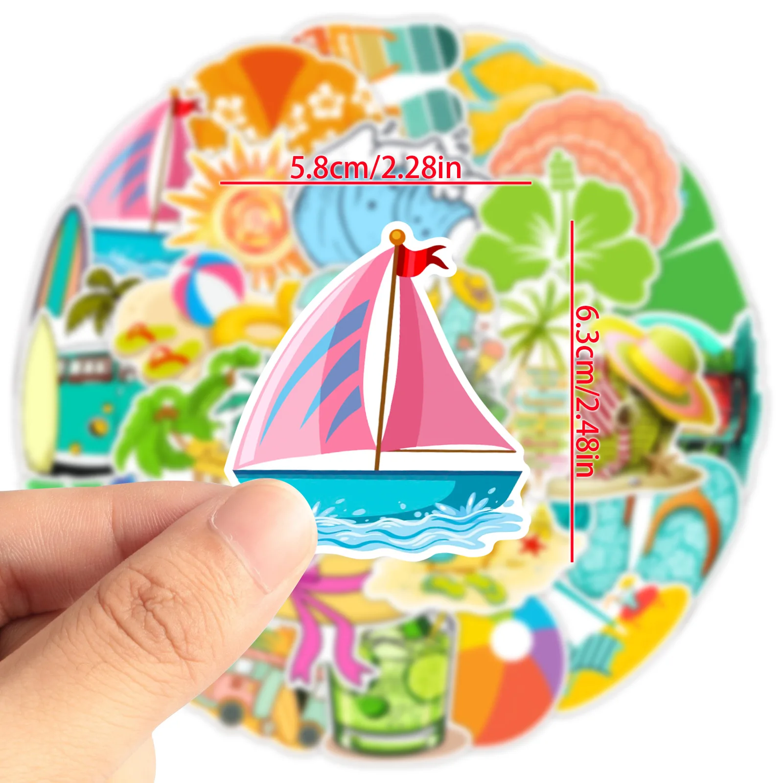 50Pcs Summer Beach Vacation Cartoon Graffiti Stickers DIY Phone Guitar Laptop Notebook Suitcase Cup Waterproof Sticker Kids Toy