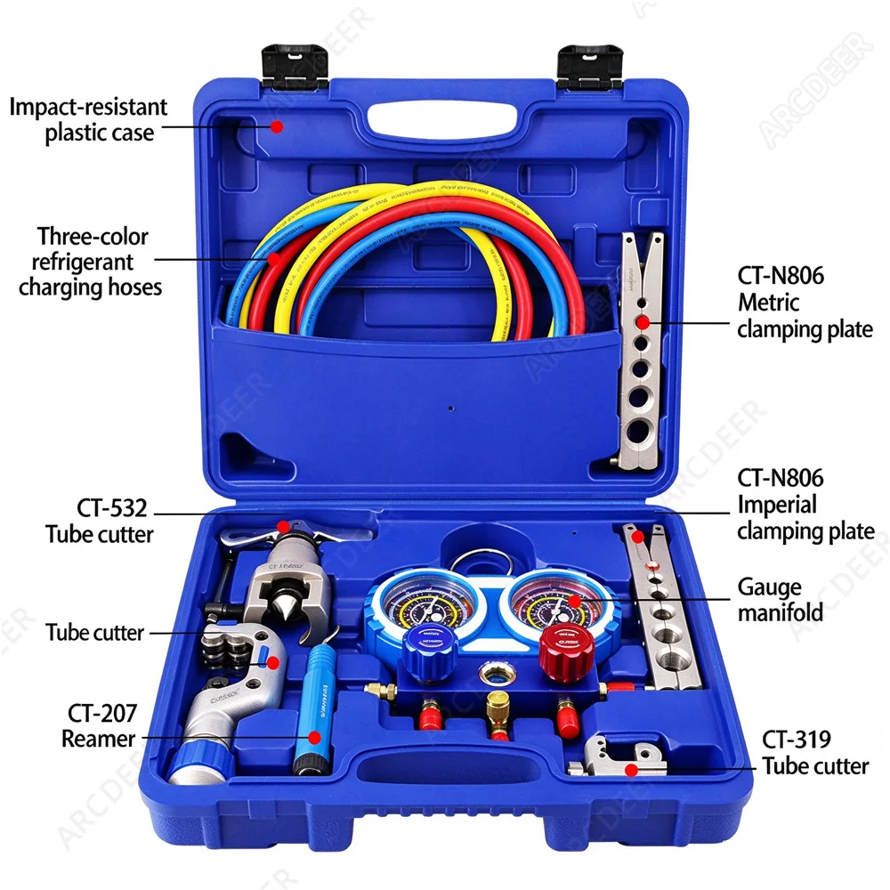 CT-8A R410 Refrigerant Charging Gauge Set All-Copper Refrigeration Tool Kit Air Conditioning and Fridge Refrigerant Gauges
