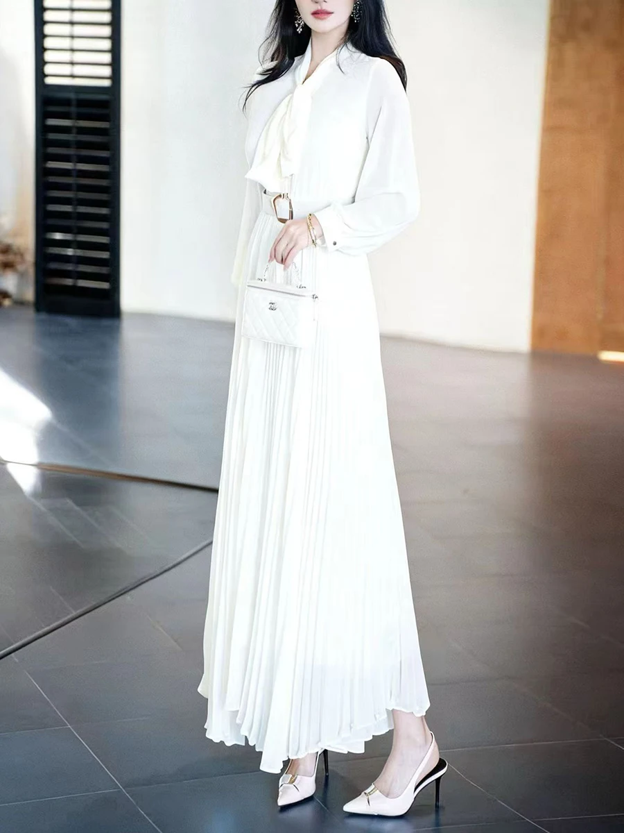 Robe longue plissée transparente VGH Purplered pour invitées de mariage, avec nœuds décoratifs au col, effet amincissant, idéale pour dîners de luxe