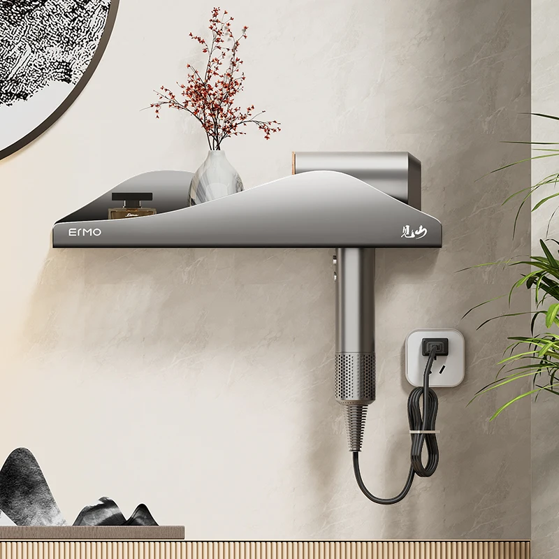 Perforation-free Hair Dryer Shelf Bathroom Hair Dryer Hanger Wall Mounted Duct Bracket Multifunction Space Aluminum Storage Rack