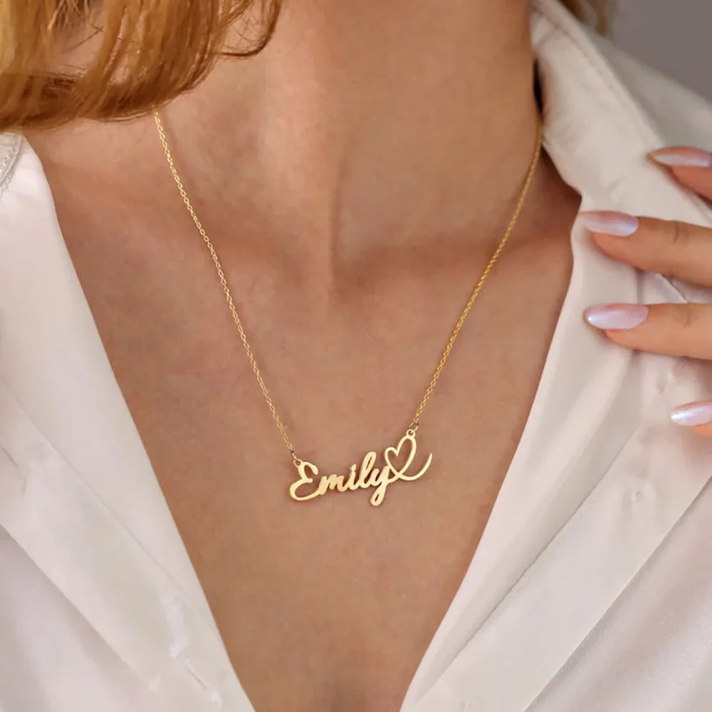 Custom Love Heart Name Necklace Personalized Letter Gold Pendant Stainless Steel Jewelry Fashion Trend Birthday Gift For Her