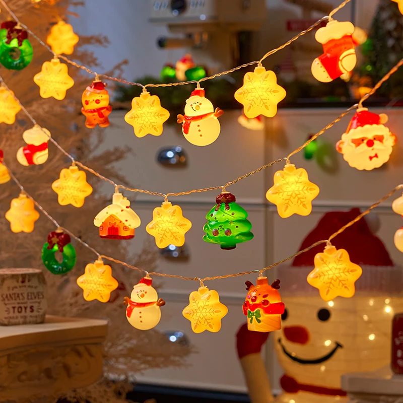 20LED Christmas String Lights, Battery Operated - Santa/Snowman/Tree Design for Indoor Party Bedroom Xmas Decoration Gift