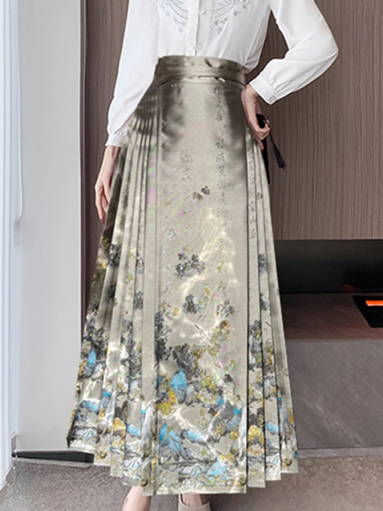 Elastic Waist Horse-Face Skirt Small Cropped plus Size National Style Mid-Length Modified Hanfu for Women Spring