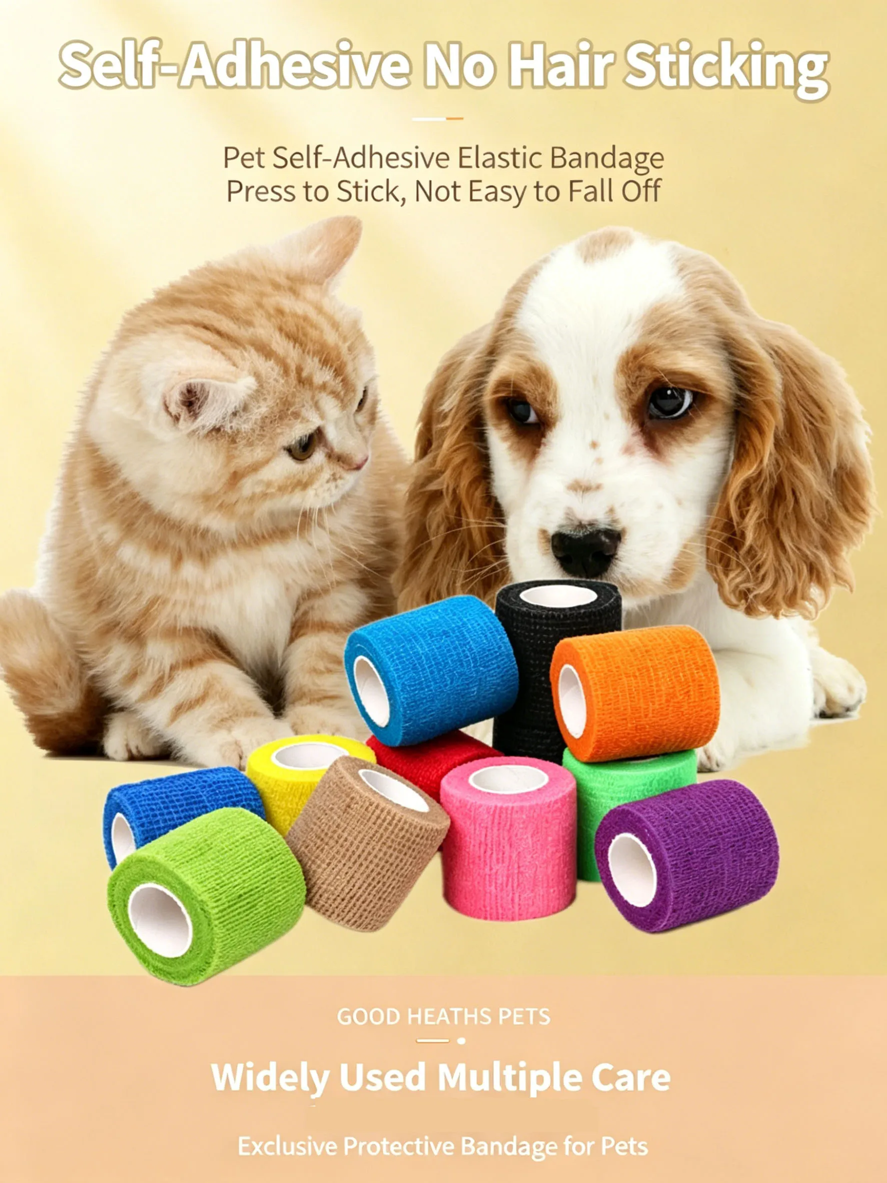Waterproof Pet Self-Adhesive Elastic Bandage Dog Cat Wound Care Breathable Gauze Tape Joint Protection First Aid Wrap