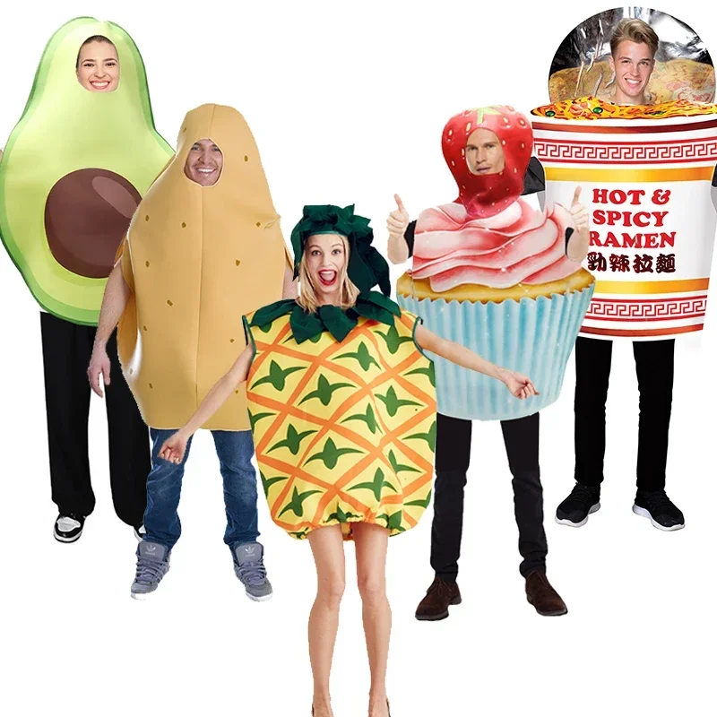 2024 Adult Women Avocade Tomato Purim Cosplay Men Chill Pepper Beer Ramen Potato Lettuce Pineapple Donut Halloween Costume Adult