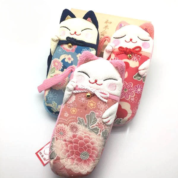 Kawaii Cherry Blossoms Lucky Fortune Cat Glasses Case Software Eyeglasses Hard Shell  Spectacle Box For Kids