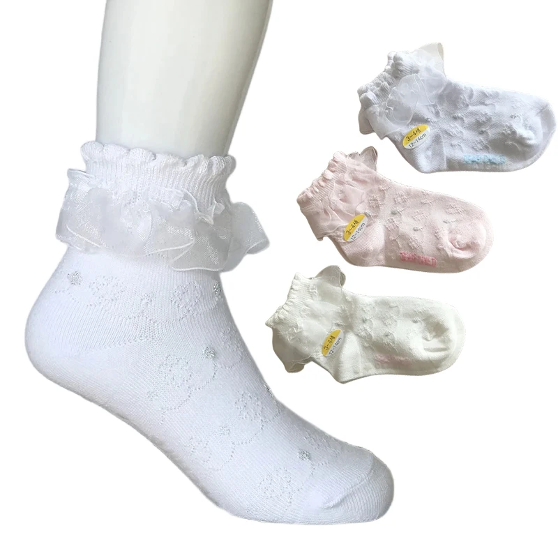 Korean Style Children Girls Lace Socks Silver Thread Dot Kids Girl 2-8 Years Organza Lace Mesh Cotton Socks for Spring Summer